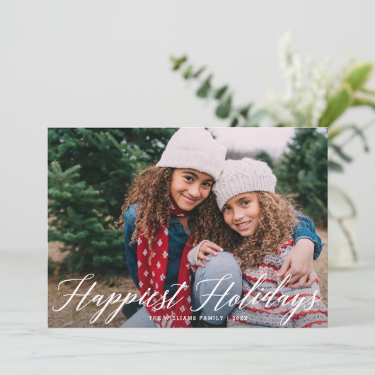 Gelukkigste Feestdagen Elegant Modern Script Kerst Feestdagenkaart (Staand voorkant)