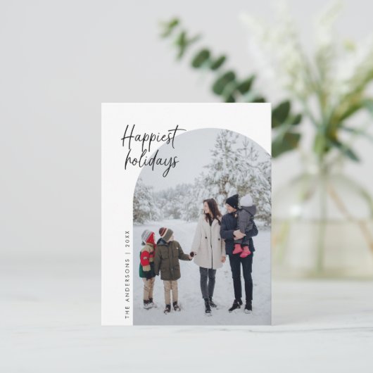Gelukkigste Feestdagen, familiefoto, boog Lijst Briefkaart (Staand voorkant)