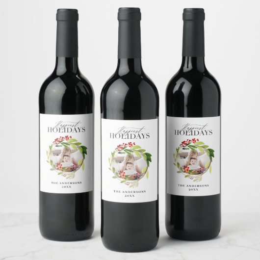 Gelukkigste feestdagen foto kerst familie wijn etiket (Flessen)