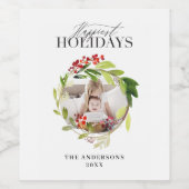 Gelukkigste feestdagen foto kerst familie wijn etiket (Enkel label)