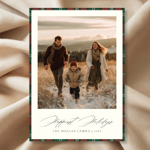 Gelukkigste Feestdagen Foto Plaid Christmas Kaart