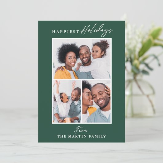 Gelukkigste Feestdagen Groen Drie Fotocollage Feestdagenkaart (Staand voorkant)
