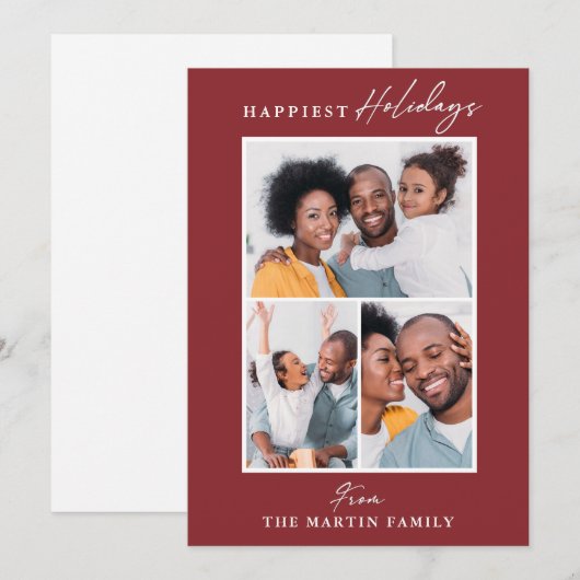 Gelukkigste Feestdagen Rood Drie Fotocollage Feestdagenkaart (Voorkant / Achterkant)