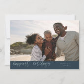 Gelukkigste Feestdagen Script Blue Christmas Photo Feestdagenkaart (Voorkant)