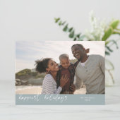 Gelukkigste Feestdagen Script Stone Kerstfoto Feestdagenkaart (Staand voorkant)