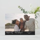 Gelukkigste Feestdagen Script Zwarte Kerstfoto Feestdagenkaart (Staand voorkant)