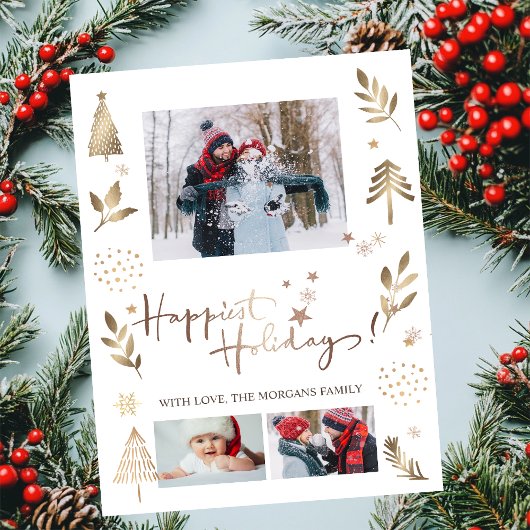 Gelukkigste Feestdagen Sterren Pine Tree Foto Aankondiging