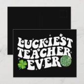 Gelukkigste leraar ooit Disco Ball Shamrock Groovy Briefkaart (Voorkant / Achterkant)