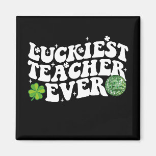 Gelukkigste leraar ooit Disco Ball Shamrock Groovy Magneet