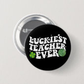 Gelukkigste leraar ooit Disco Ball Shamrock Groovy Ronde Button 5,7 Cm (Voorkant /achterkant)