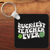 Gelukkigste leraar ooit Disco Ball Shamrock Groovy Sleutelhanger (Voorkant)