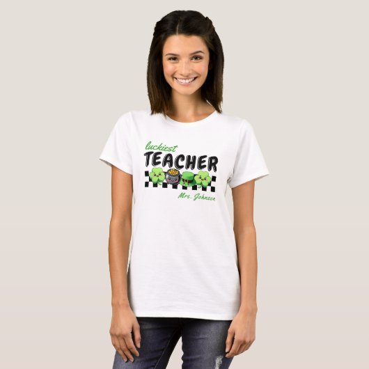 Gelukkigste leraar Retro St. Patrick's Day White T-shirt (Voorkant volledig)