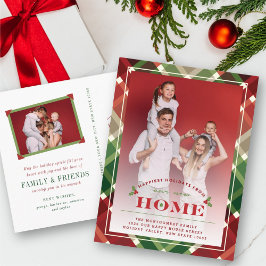 Gelukkigste nieuwe huis geruite foto bewegende aan feestdagenkaart