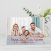 Gelukkigste nieuwjaar speelse scriptfoto | Red Feestdagenkaart (Staand voorkant)