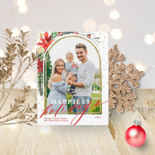 Gelukkigste Vakantie Familie Foto Boog Kerstkaart Feestdagenkaart