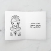 Gelukkigste Verjaardag Ballerina Kleurplaat Meisje Kaart (Binnen)