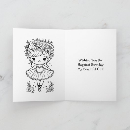 Gelukkigste Verjaardag Ballerina Kleurplaat Meisje Kaart (Binnen)