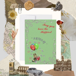 Gelukkigste wijn en ballon verjaardagsgroet kaart