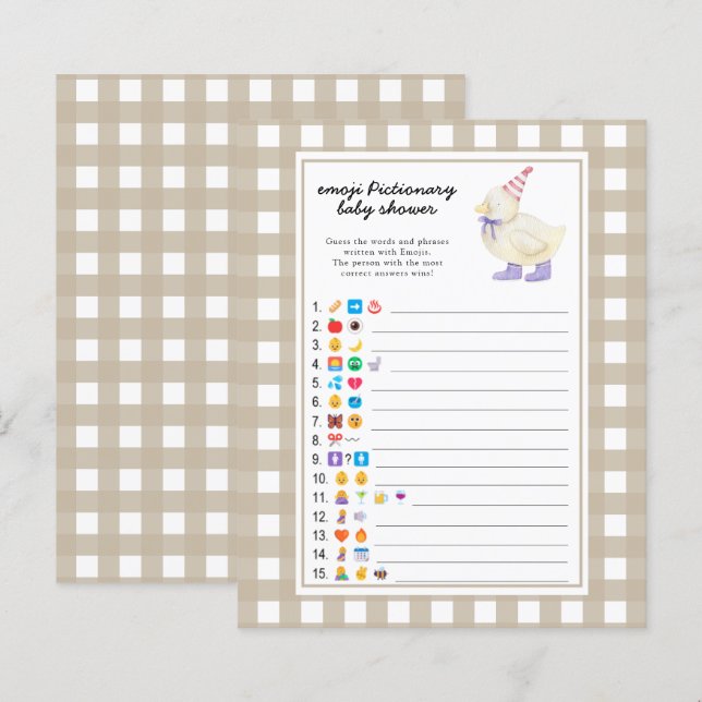 Geluks-eend baby shower - emoji pictionary spel (Voorkant / Achterkant)