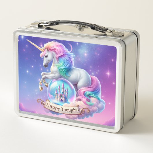 Geluks Gedachten Eenhoorn Kasteel Metalen Lunchbox (Achterkant)