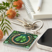 Geluks Hoefijzer Met Klavertje Vier Symbool Dageli Sleutelhanger (Voorkant Rechts)