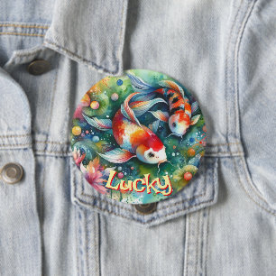 Geluks karpervis Whimsical Waterverf Gepersonalise Ronde Button 4,0 Cm