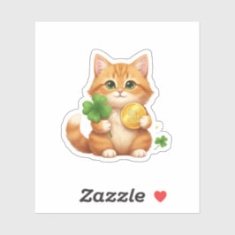 Geluks Kat Geluk Nieuwjaar Gouden Munt Sticker
