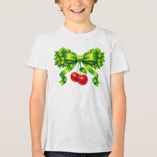 Geluks-klaverboog met Kersen Groen Design Tri-Blend Shirt (Voorkant)