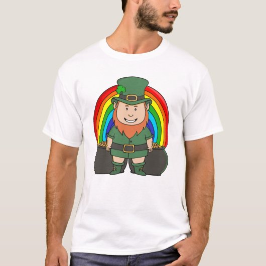Geluks Leprechaun met Regenboog Pot met Goud T-shirt (Voorkant)