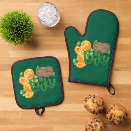 Geluks munt ovenwant en pannenlappen set