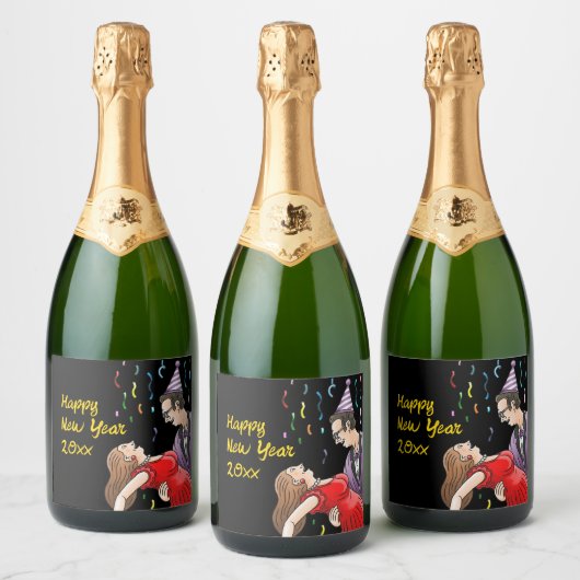 Geluks Nieuwjaarsdansen Sparkling Wijnetiket (Flessen)