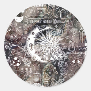 Geluks Numerologie Manifestatie Magie Sfeer Grunge Ronde Sticker