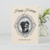 Geluks vakantie Zilveren grijze bladeren krans fot Feestdagenkaart (Staand voorkant)