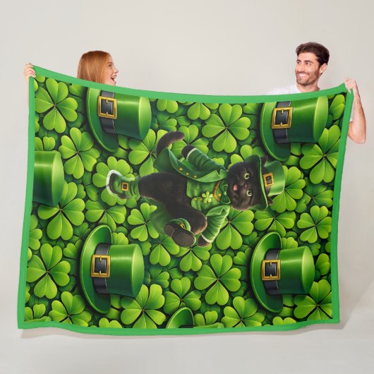 Geluksbrengende kabouter zwarte kat St. Patrick's Fleece Deken (In situ)