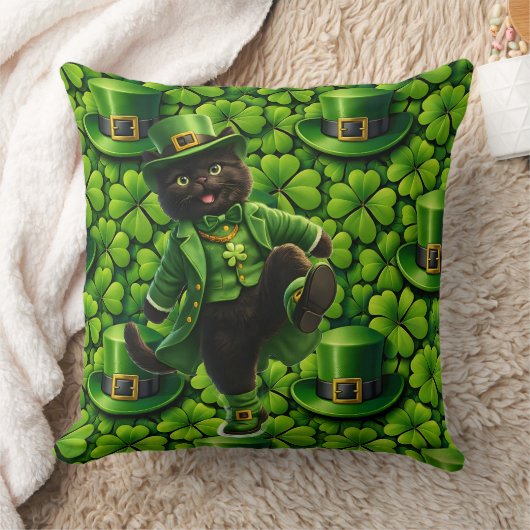 Geluksbrengende kabouter zwarte kat St. Patrick's  Kussen (Deken)