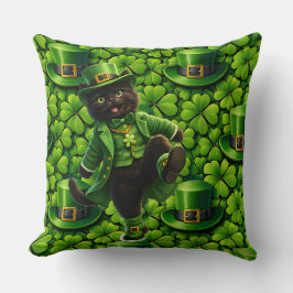 Geluksbrengende kabouter zwarte kat St. Patrick's  Kussen