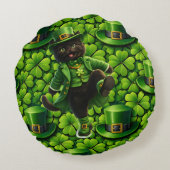 Geluksbrengende kabouter zwarte kat St. Patrick's Rond Kussen (Achterkant)