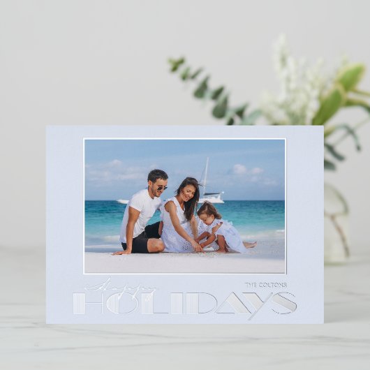 Geluksfeest Foto Zilver Folie Feestdagenkaart (Staand Voorkant)