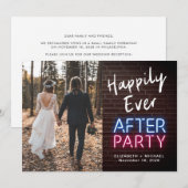 Geluksfeest Neon Verlichte Foto Bruiloft Aankondiging (Voorkant / Achterkant)