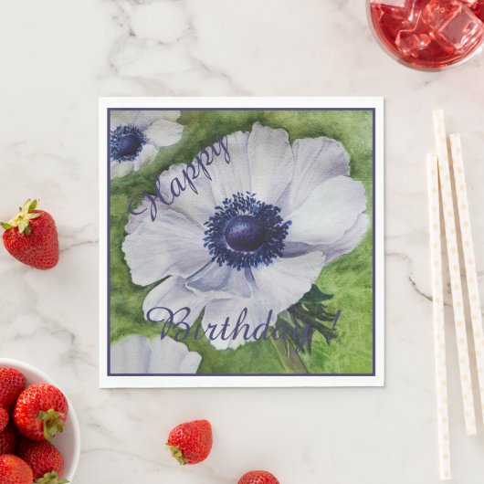 Geluksfeest Viering Witte Anemoon Bloemen Servet (Insitu)