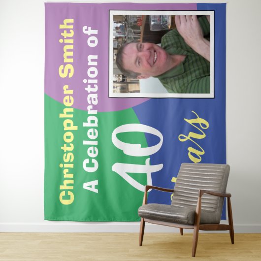 Geluksfeestje 40e verjaardag met foto wandkleed (In situ)