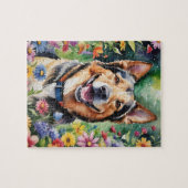 Gelukshond Portret Watercolor Dier Legpuzzel (Horizontaal)