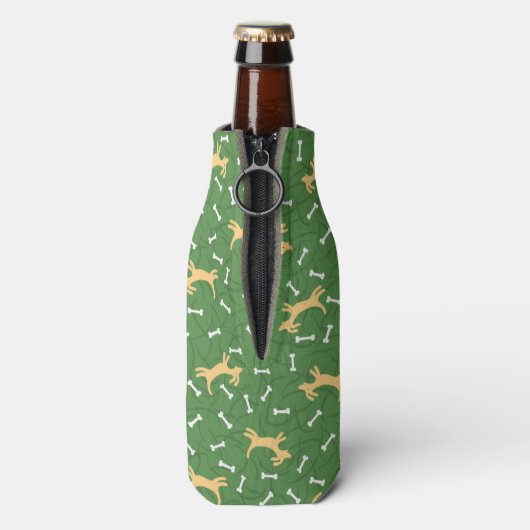 gelukshonden met botten achtergrond flesjeskoeler (Fles Achterkant)