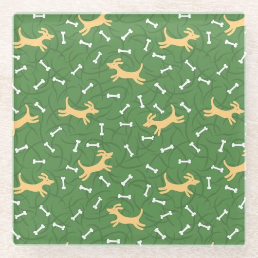 gelukshonden met botten achtergrond glazen onderzetter (Voorkant)