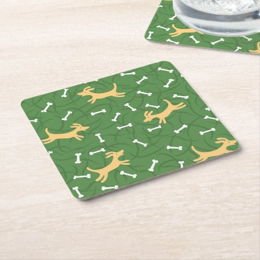 gelukshonden met botten achtergrond kartonnen onderzetters (Schuin)