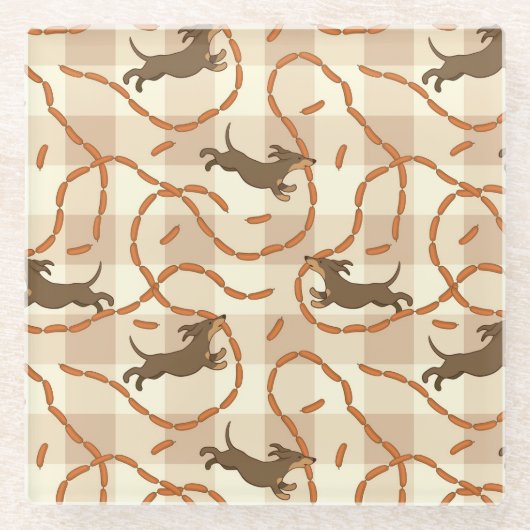 gelukshonden met worstjes glazen onderzetter (Voorkant)