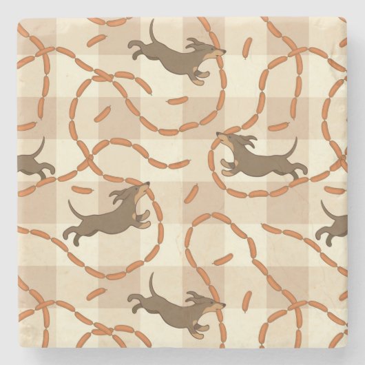 gelukshonden met worstjes stenen onderzetter (Voorkant)