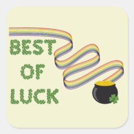 Gelukskaart met klavers en regenboog vierkante sticker