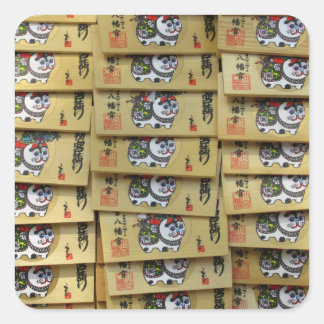 Gelukskat gebedsplaten: Tokyo, Japan Postkaart Vierkante Sticker
