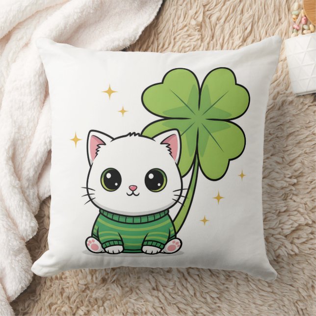 Gelukskat Kussen - Kawaii Clover Ontwerp - Schatti (Deken)